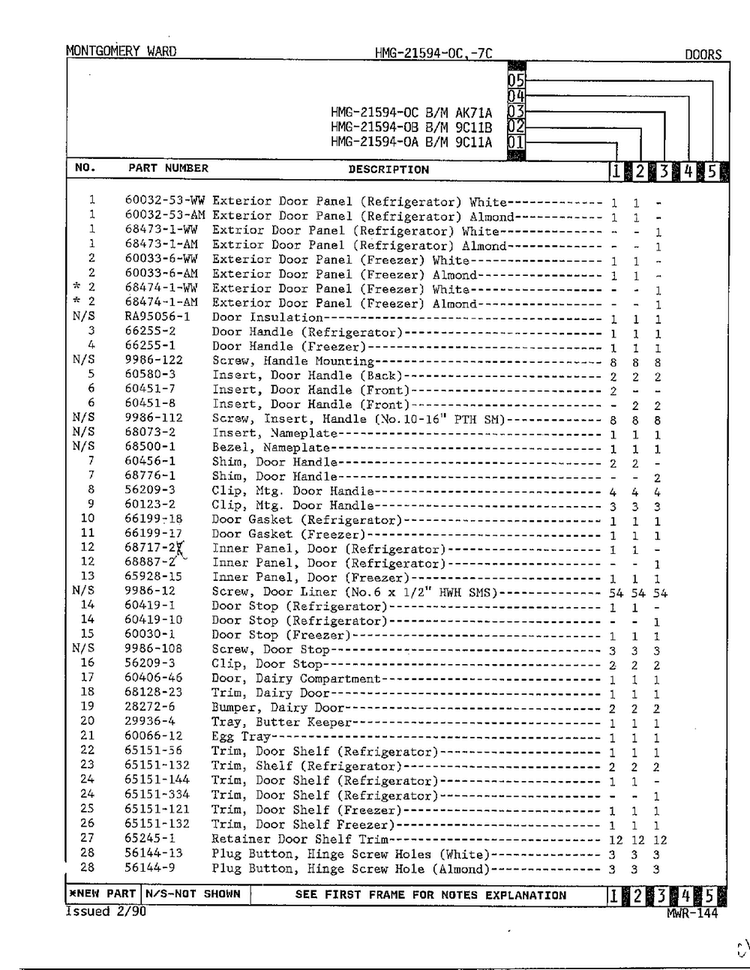 Doors Page 2 Diagram and Parts List for 21594C  Admiral Refrigerator