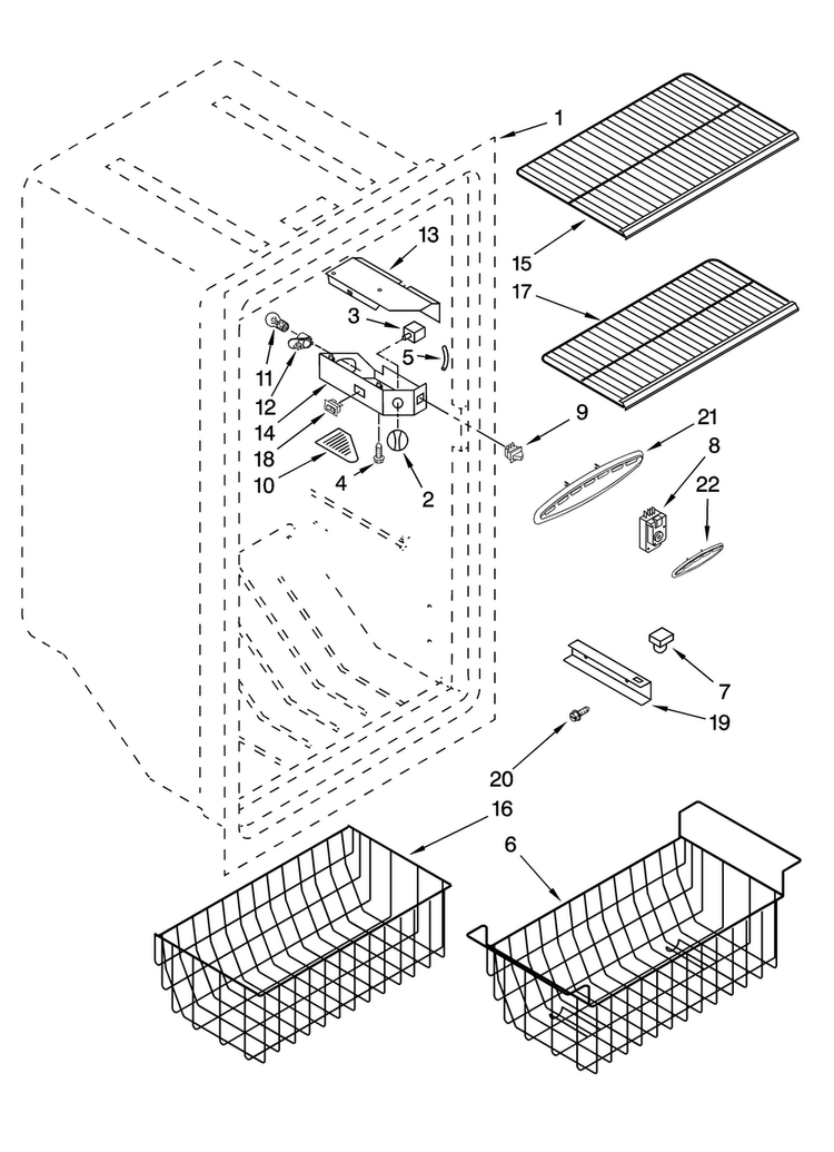 Liner Parts Diagram and Parts List for AQU2027BRW05  Amana Freezer