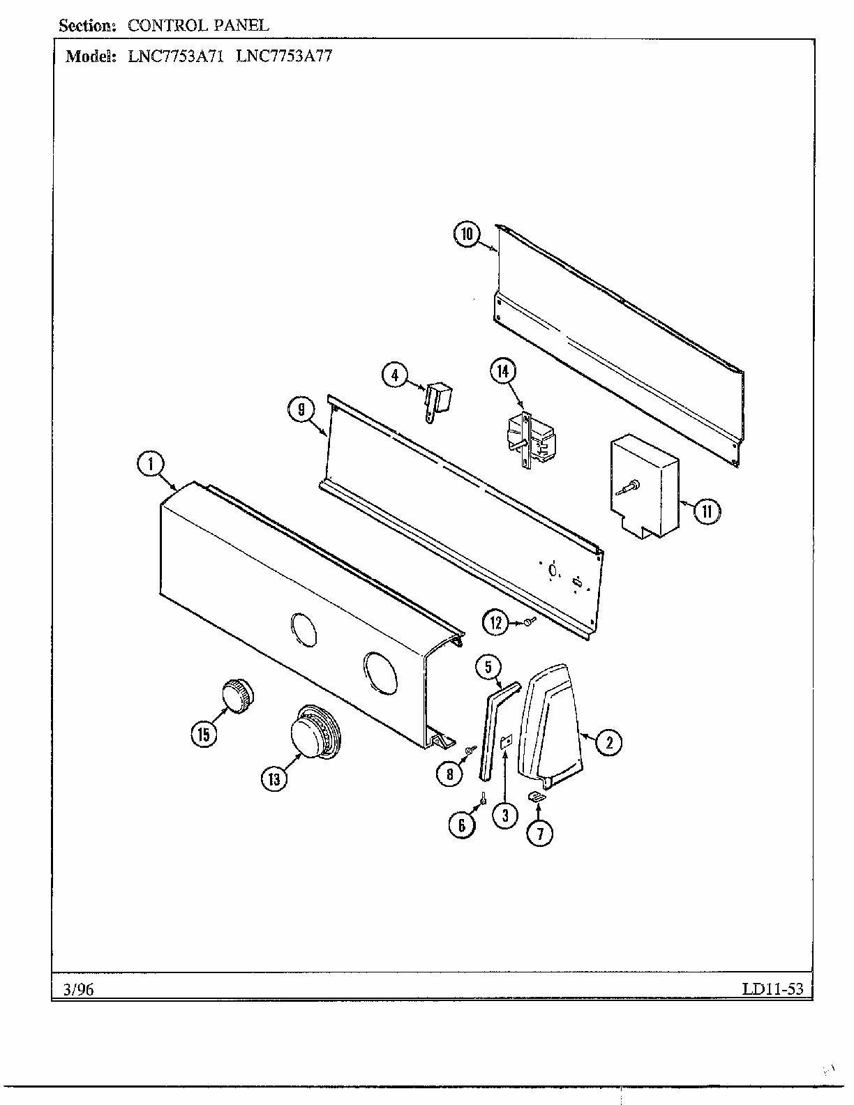 Control Panel Diagram and Parts List for LNC7731A71  Maytag Dryer