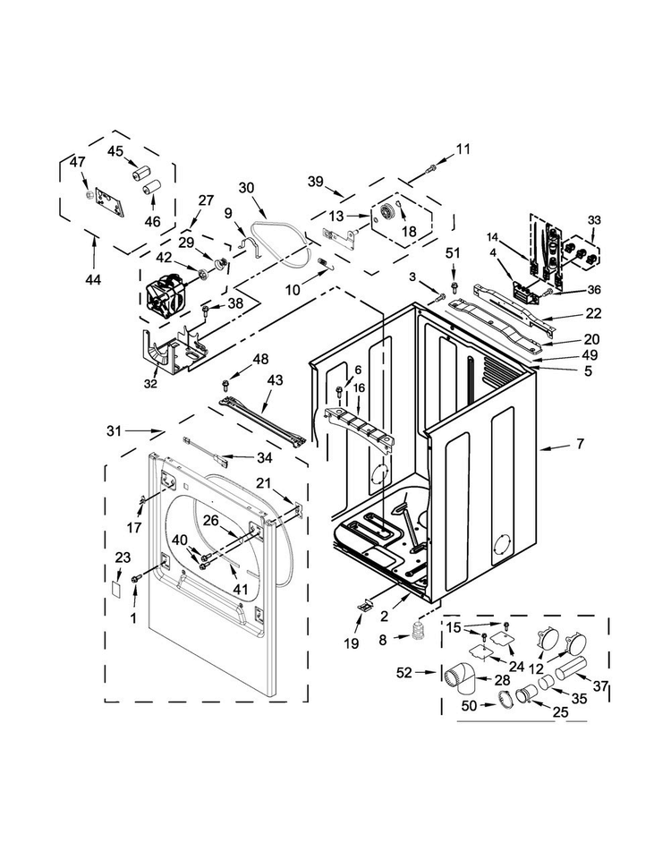 Cabinet Parts Diagram and Parts List for MEDB855DW3  Maytag Dryer