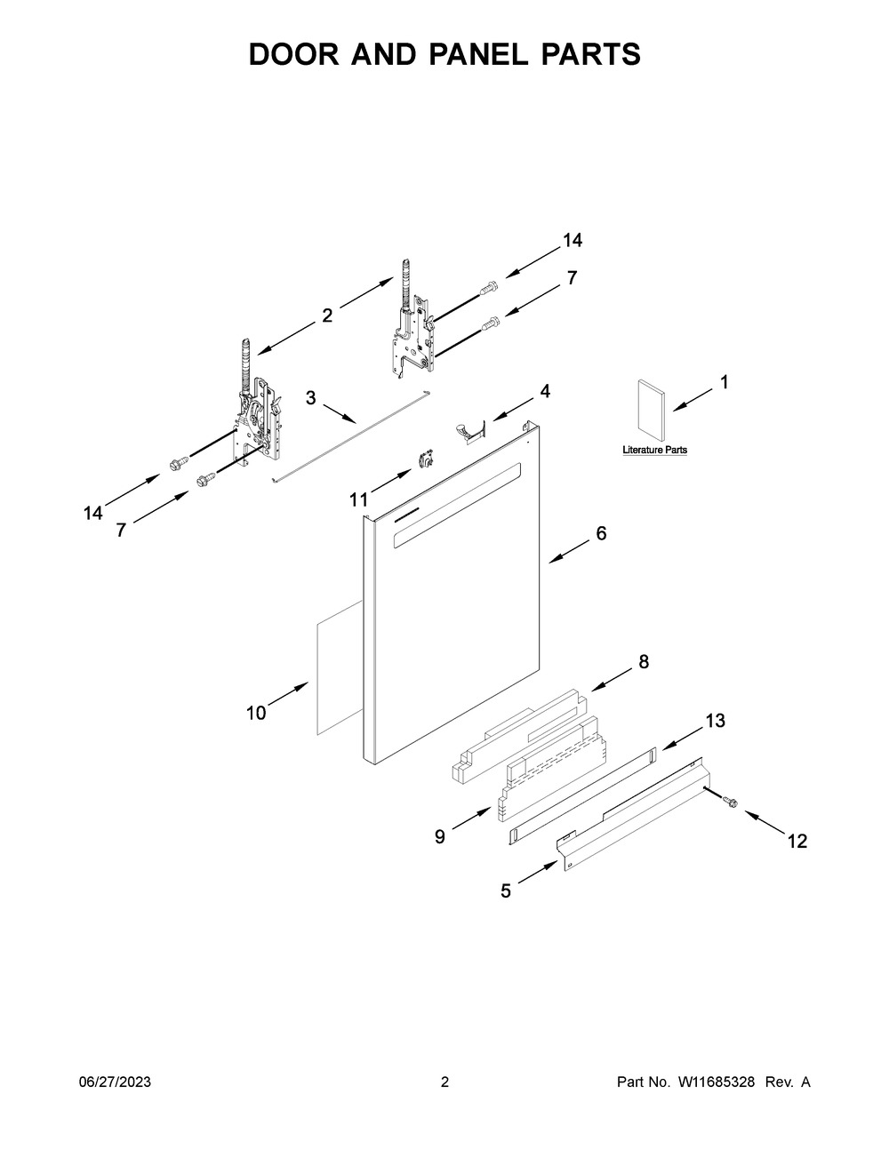 Door And Panel Parts Diagram and Parts List for MDB9959SKZ2  Maytag Dishwasher