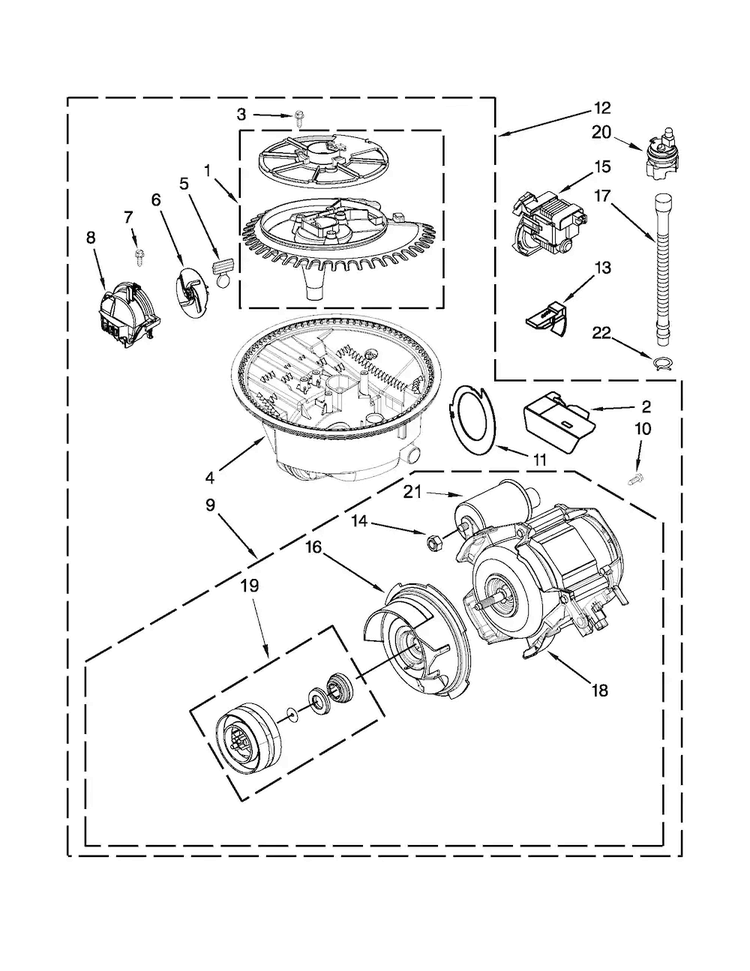 Pump And Motor Parts Diagram and Parts List for MDB7749SBM2  Maytag Dishwasher