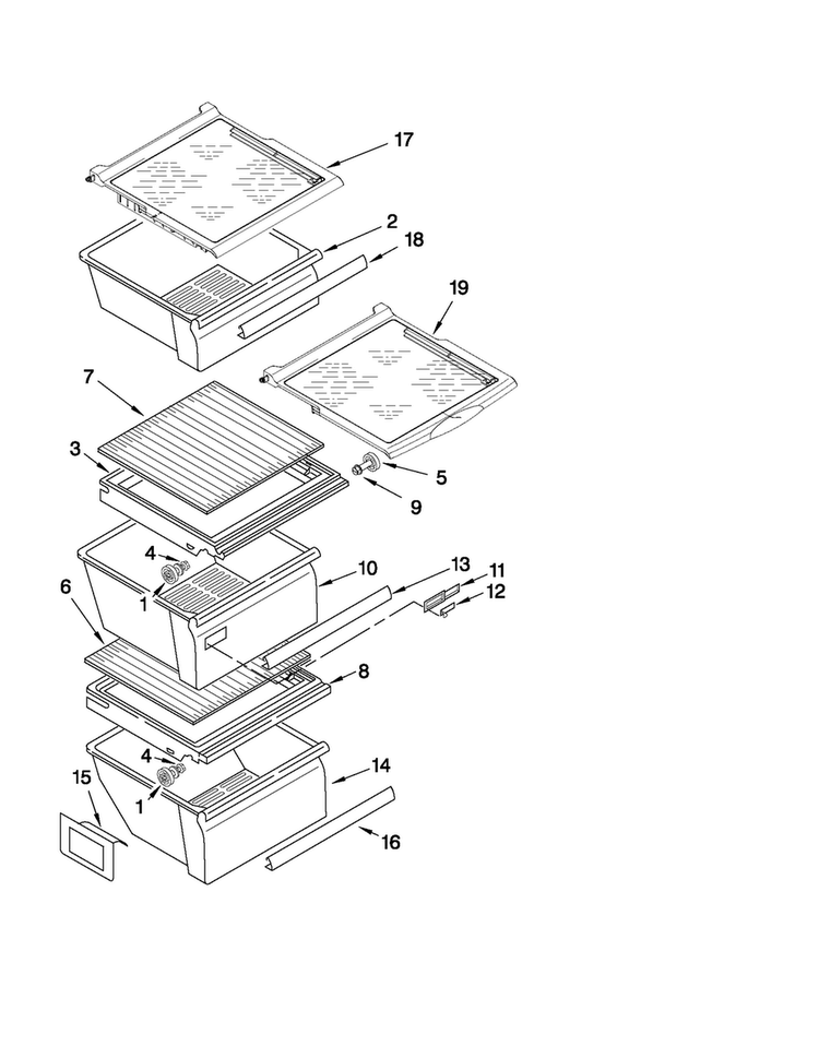 Refrigerator Shelf Parts Diagram and Parts List for MSF22C2EXM01  Maytag Refrigerator