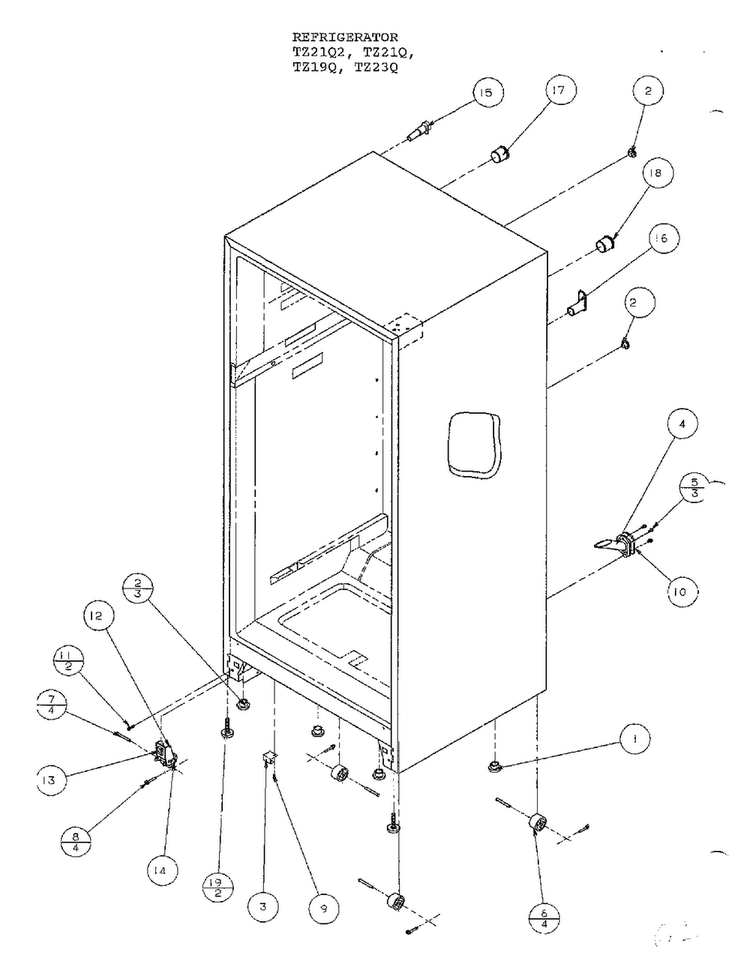 Cabinet Bottom And Back Diagram and Parts List for TZ21Q  Amana Refrigerator