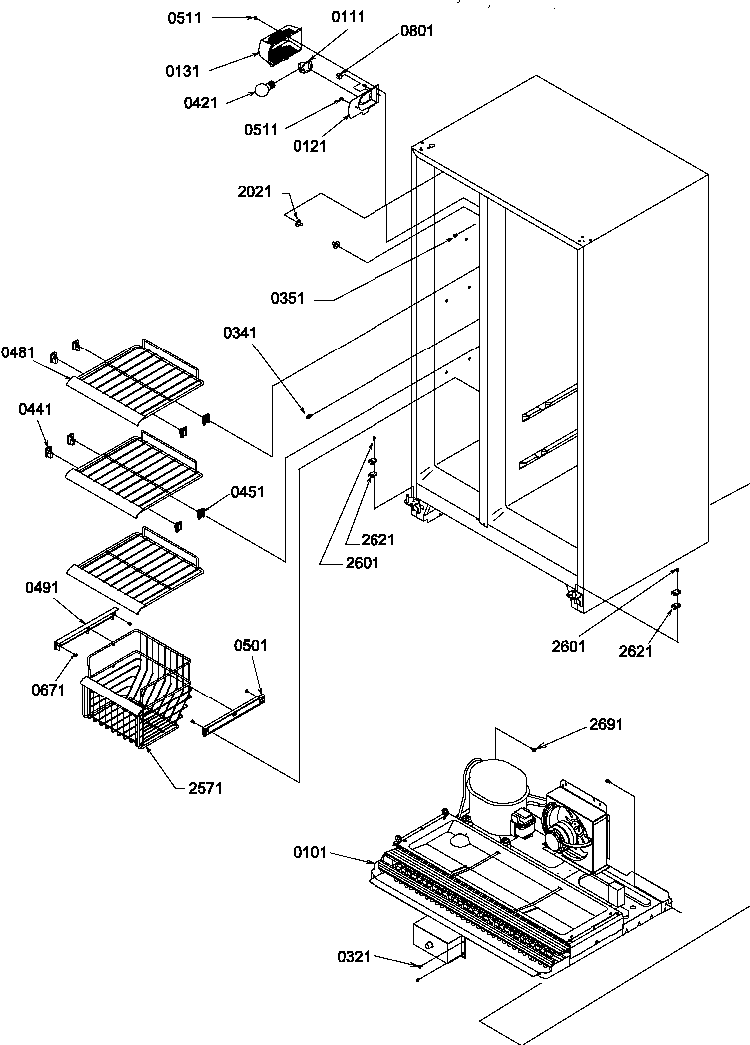 Freezer Shelves & Light Diagram and Parts List for GSGD21B-P1193905WW  Amana Refrigerator