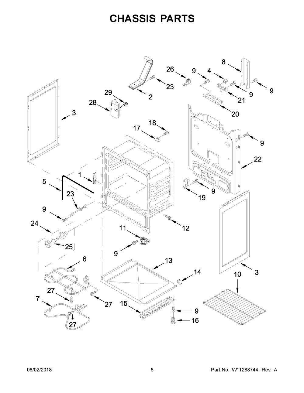 Chassis Parts Diagram and Parts List for AER6303MFS2  Maytag Range