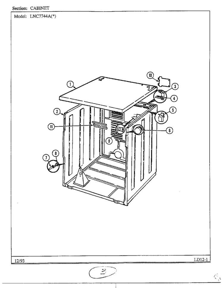 Cabinet Diagram and Parts List for 7744A  Norge Dryer