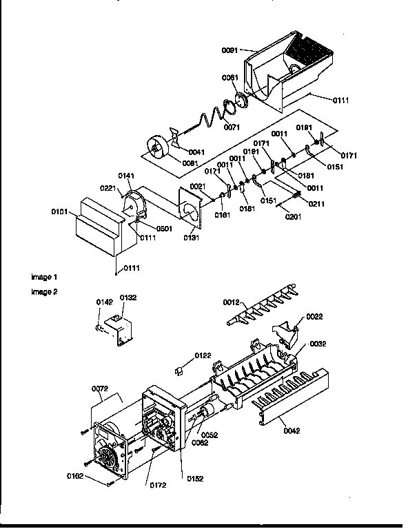Ice Bucket Auger And Ice Maker Diagram and Parts List for 57089-P1190814WE  Amana Refrigerator
