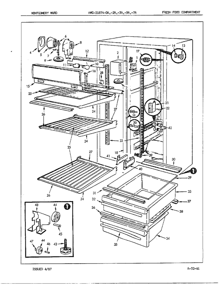 Fresh Food Compartment Diagram and Parts List for 21874A  Admiral Refrigerator