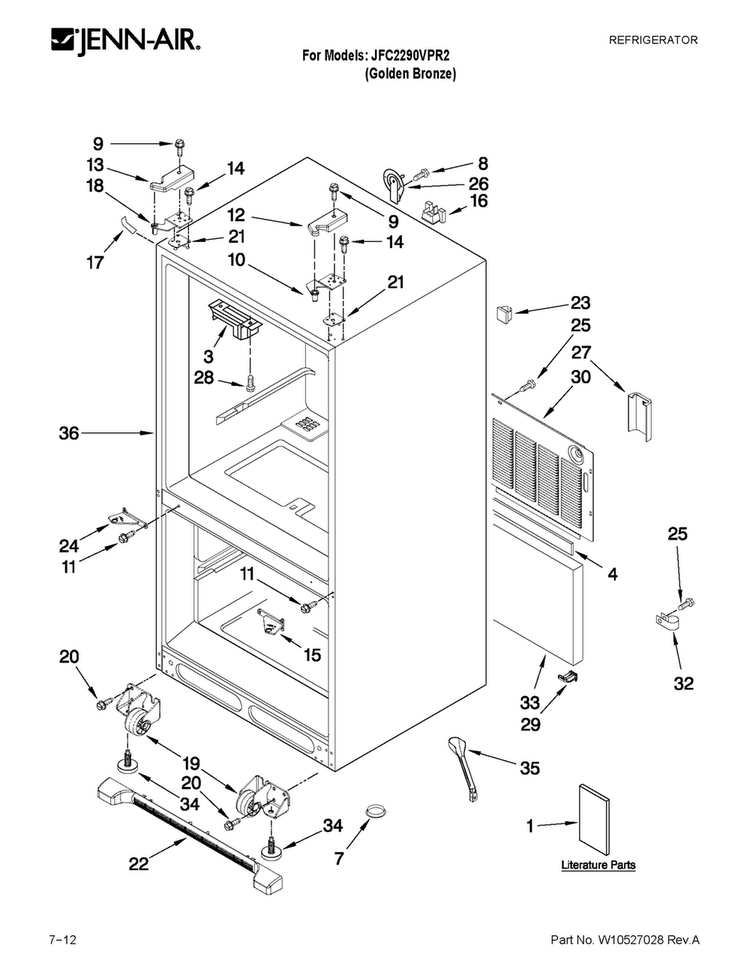 Cabinet Parts Diagram and Parts List for JFC2290VPR2  Jenn-Air Refrigerator