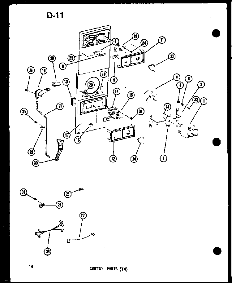 Control Parts Diagram and Parts List for TM14E-P74645-11W  Amana Refrigerator