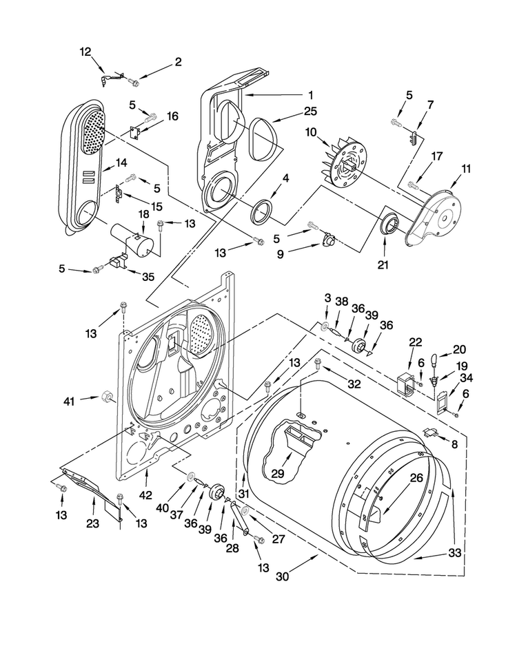 Bulkhead Parts Diagram and Parts List for NGD4800VQ1  Amana Dryer