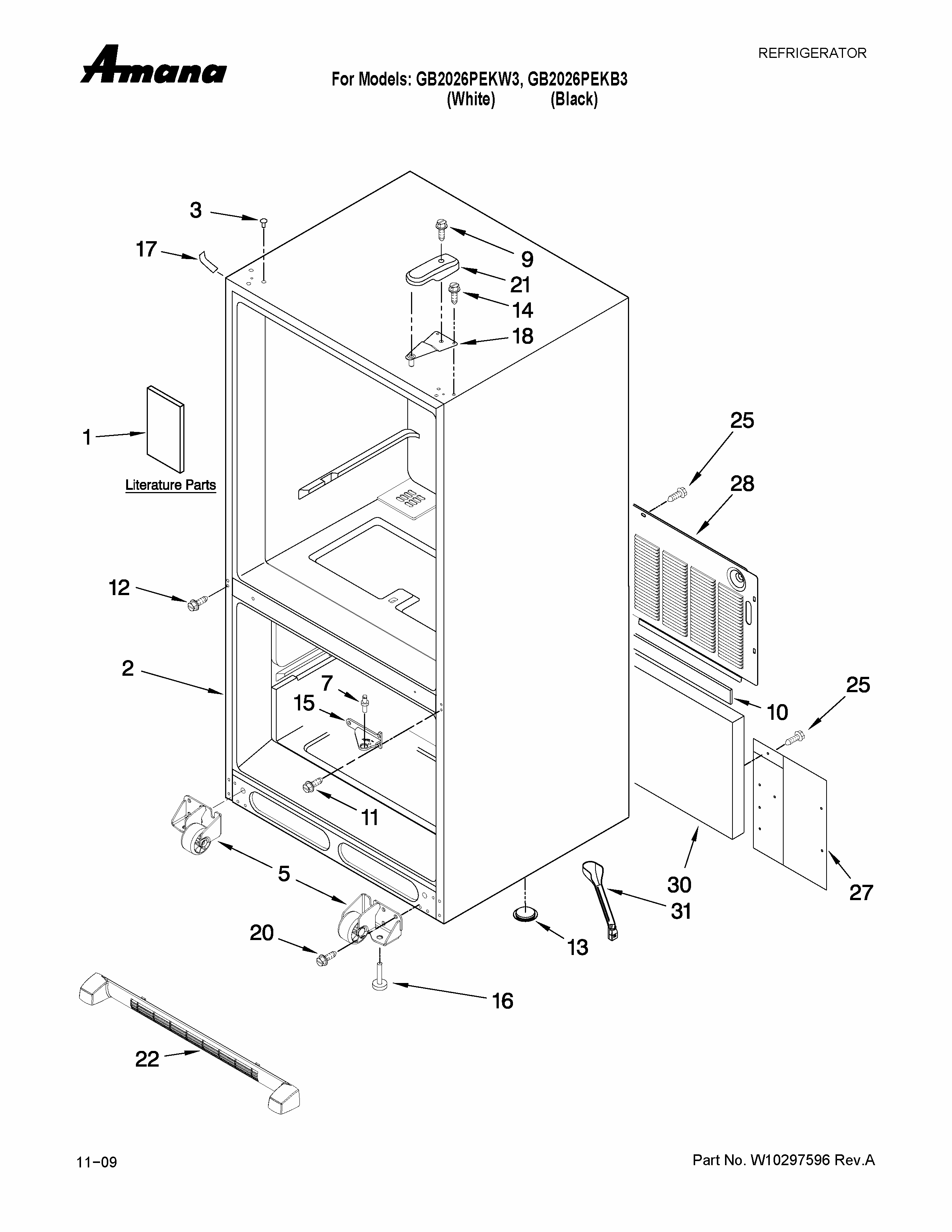 Cabinet Parts Diagram and Parts List for GB2026PEKB3  Amana Refrigerator