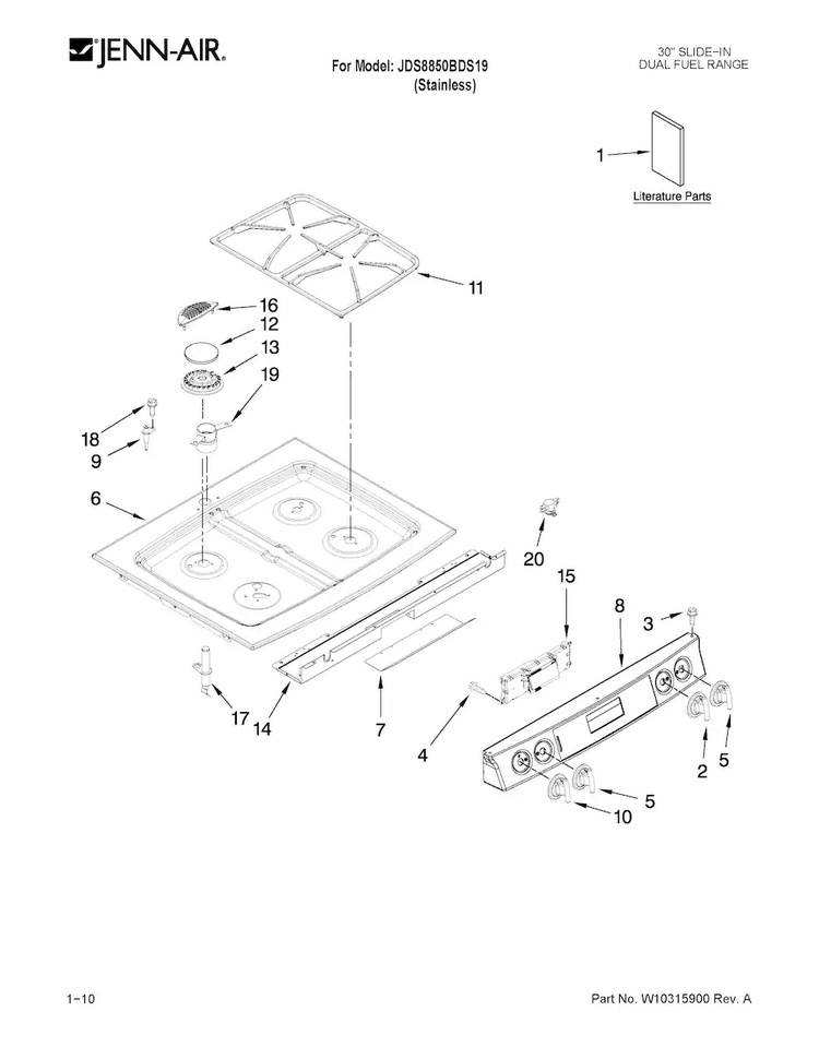 Cooktop Parts Diagram and Parts List for JDS8850BDS19  Jenn-Air Range