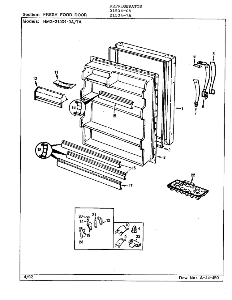 Fresh Food Door Diagram and Parts List for 21534-7A  Admiral Refrigerator