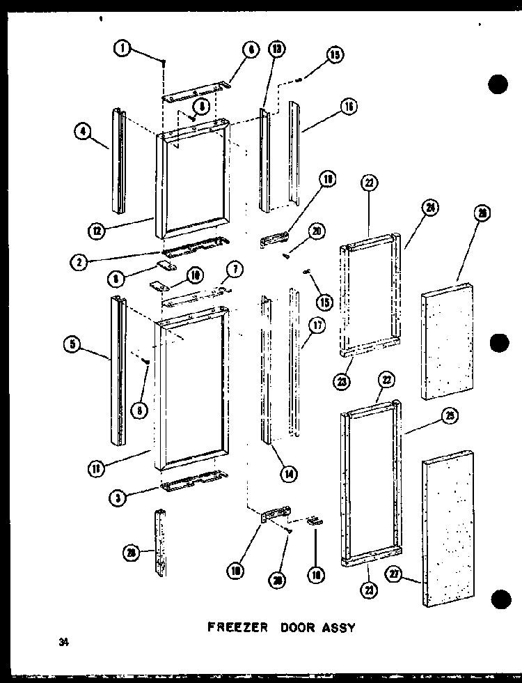 Freezer Door Assy Diagram and Parts List for SRI19C-P73320-54W  Amana Refrigerator