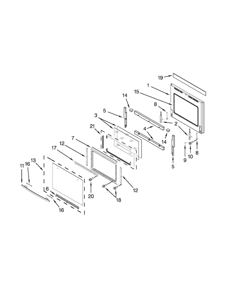 Oven Door Parts Diagram and Parts List for JMW3430WP02  Jenn-Air Microwave