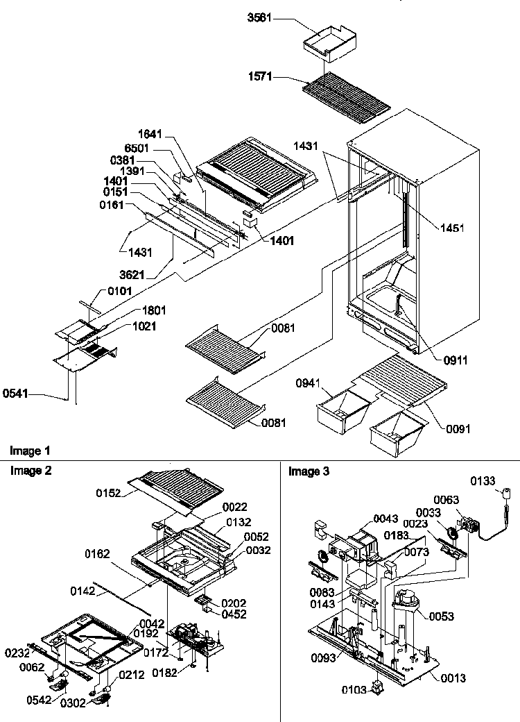 Interior Cabinet And Drain Block Assembly Diagram and Parts List for TLC16V-P1311801WW  Amana Refrigerator