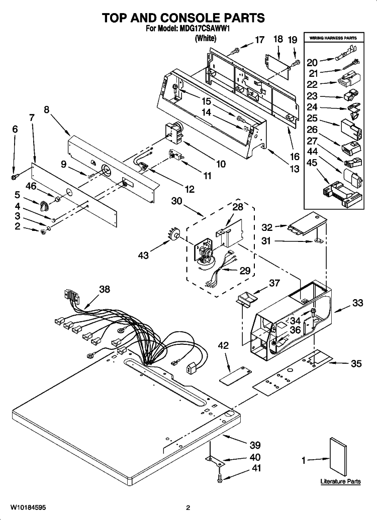 TOP AND CONSOLE PARTS Diagram and Parts List for MDG17CSAWW1  Maytag Dryer