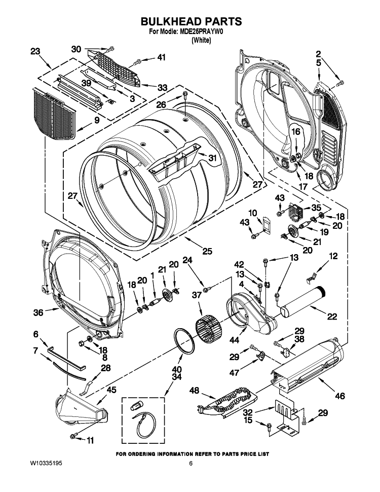 BULKHEAD PARTS Diagram and Parts List for MDE25PRAYW0  Maytag Dryer