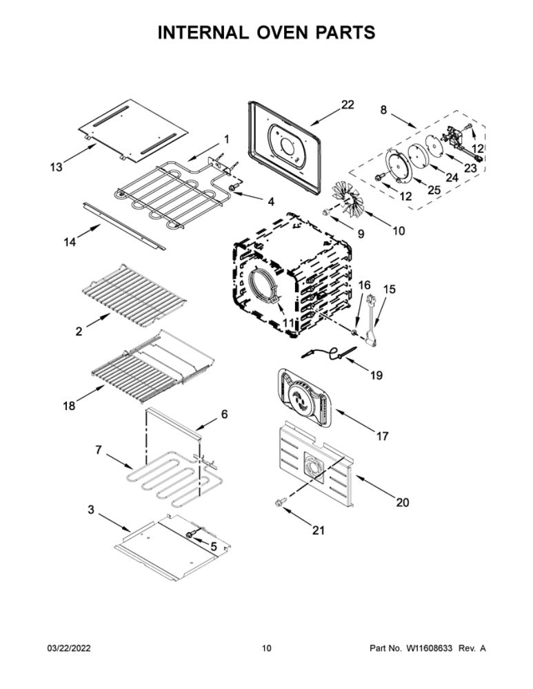 Internal Oven Parts Diagram and Parts List for JJW2830LL00  Maytag Wall Oven