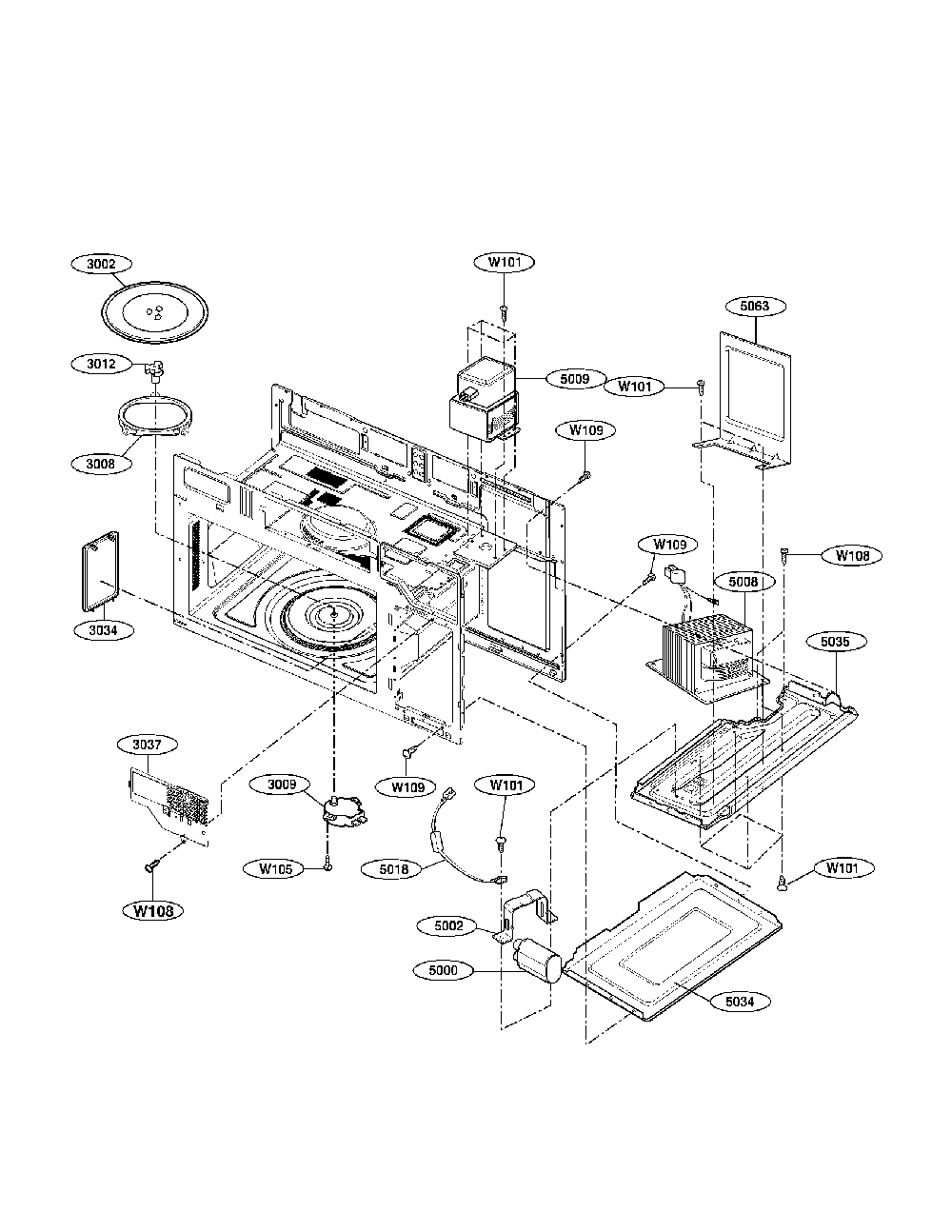 Interior Parts 2 Diagram and Parts List for 72185032011  Kenmore Microwave Oven Combo