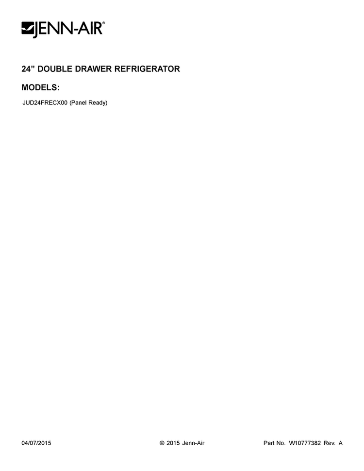 Cover Sheet Diagram and Parts List for JUD24FRECX00  Jenn-Air Refrigerator