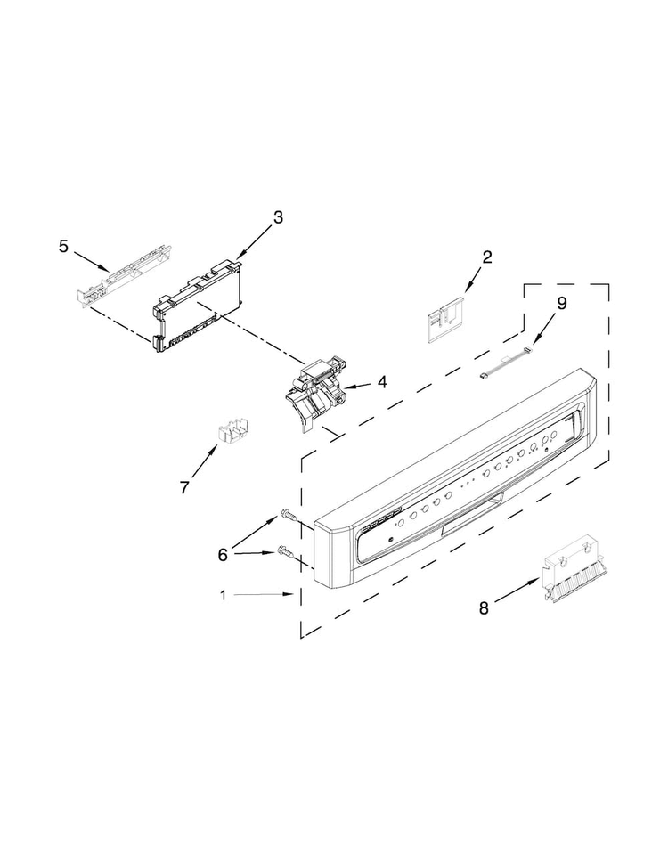 Control Panel And Latch Parts Diagram and Parts List for MDB7749SBM3  Maytag Dishwasher