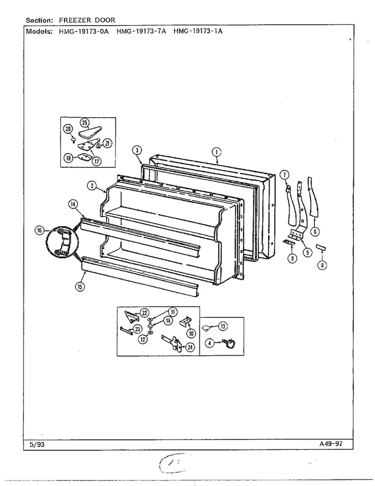 Freezer Door Diagram and Parts List for 19173-0A  Admiral Refrigerator