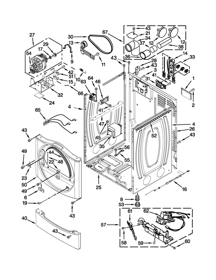 Cabinet Parts Diagram and Parts List for MDG25PNAGW3  Maytag Dryer