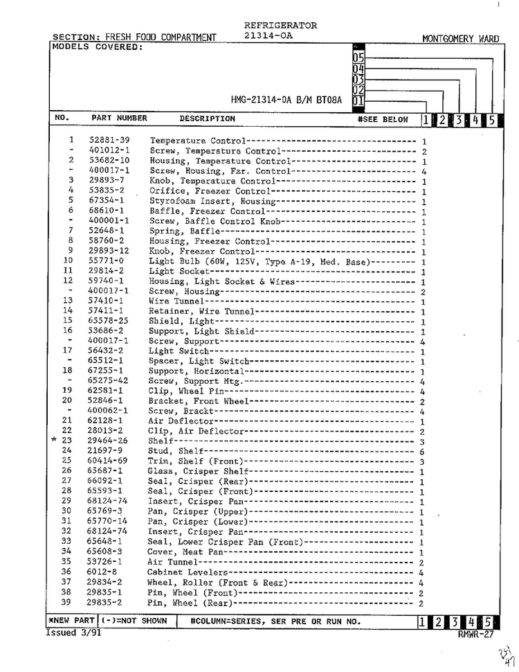 Fresh Food Compartment Page 2 Diagram and Parts List for 21314-0A  Admiral Refrigerator