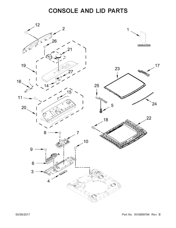 Console And Lid Parts Diagram and Parts List for MVWB955FW1  Maytag Washer