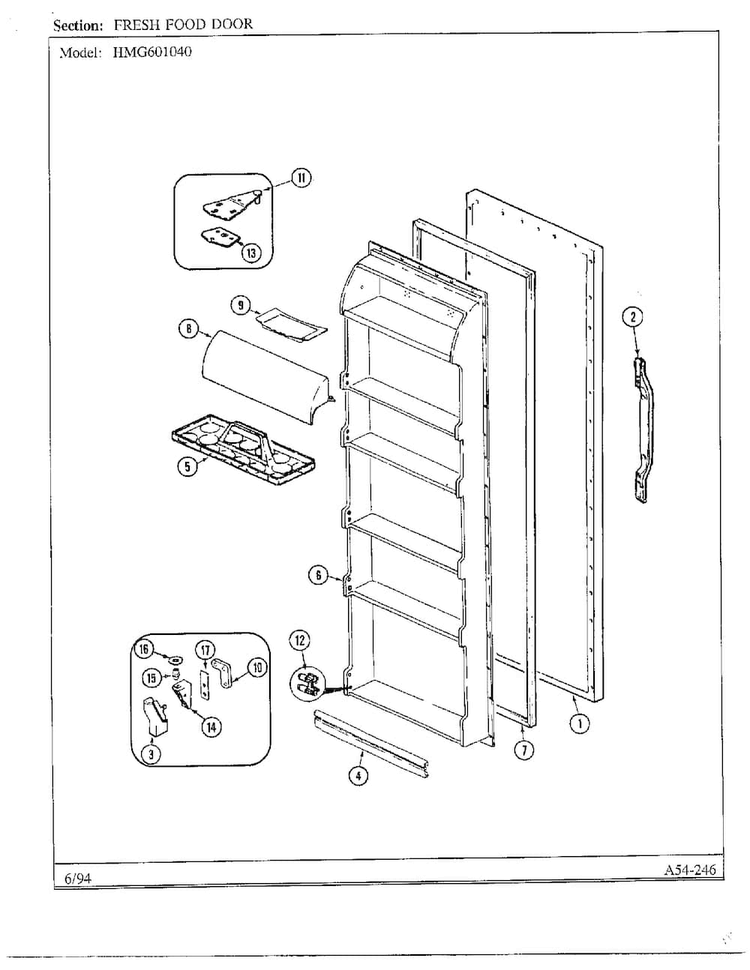 Fresh Food Door Diagram and Parts List for 301040  Admiral Refrigerator