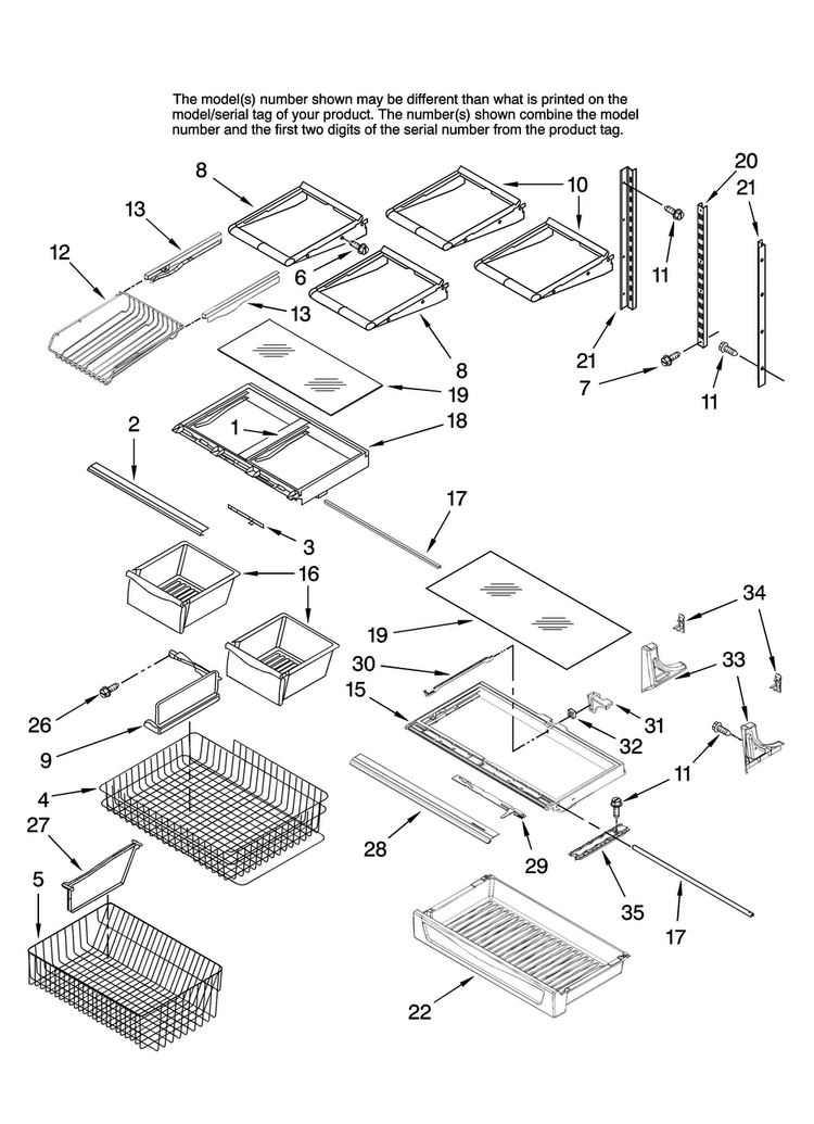 Shelf Parts Diagram and Parts List for ABL2227FES12  Amana Refrigerator