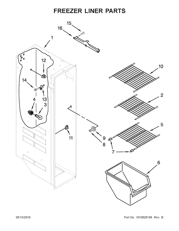 Freezer Liner Parts Diagram and Parts List for ASD2575BRB03  Amana Refrigerator