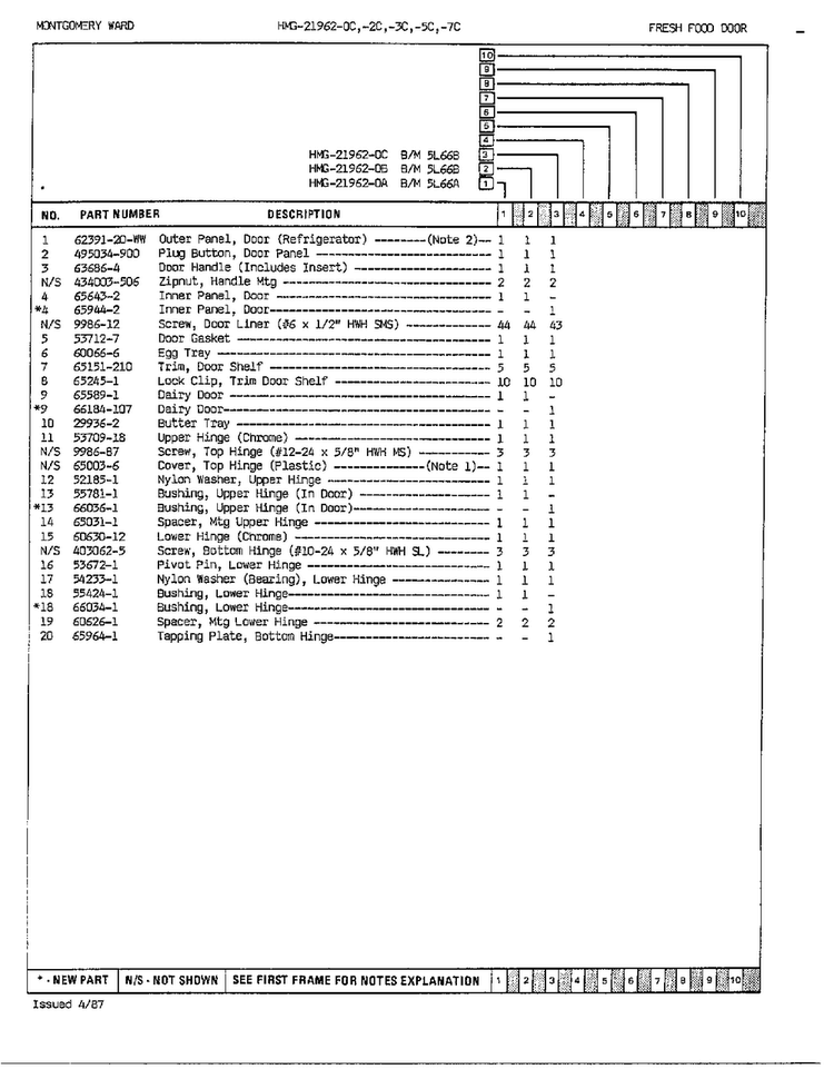 Fresh Food Door Assembly Page 2 Diagram and Parts List for 21962C  Admiral Refrigerator