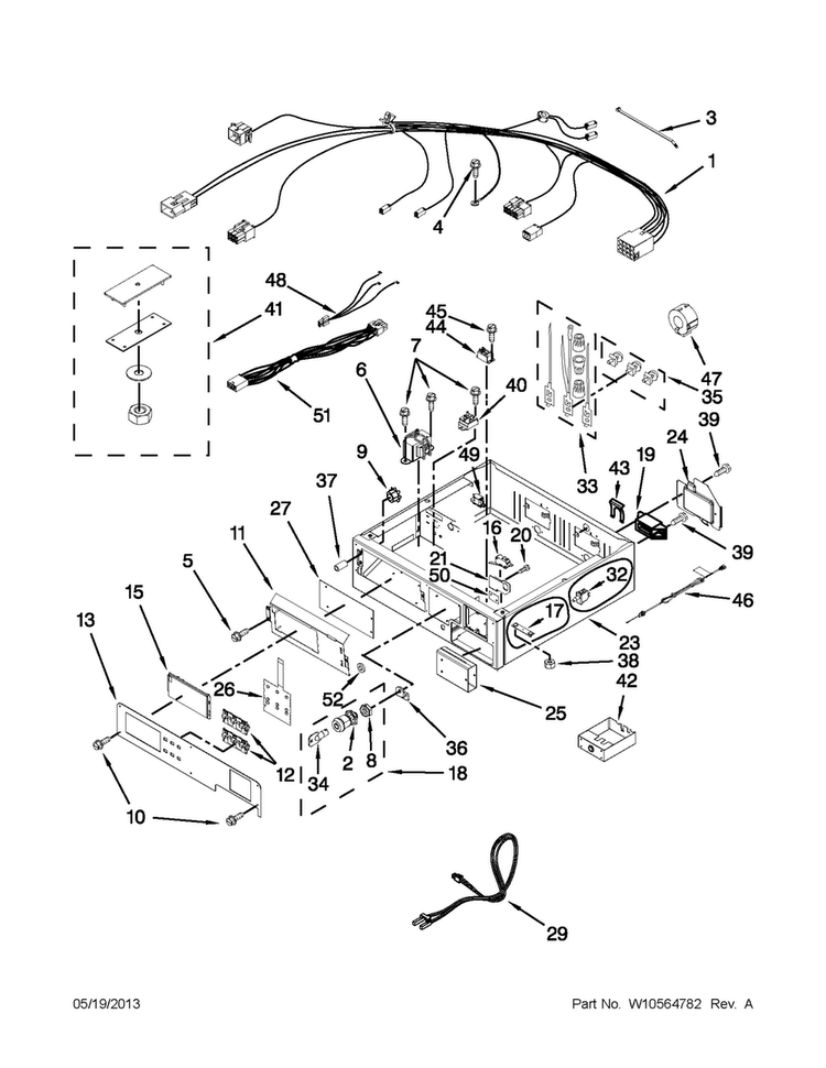Control Panel And Separator Parts Diagram and Parts List for MLG24PDAGW3  Maytag Dryer