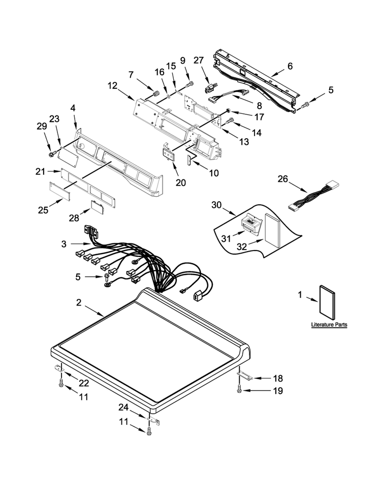 Top And Console Parts Diagram and Parts List for MDE28PRCZW0  Maytag Dryer