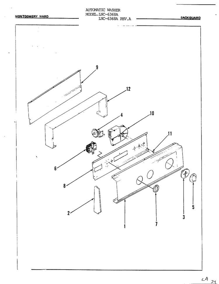 Backguard Diagram and Parts List for 6368A REV A Norge Washer
