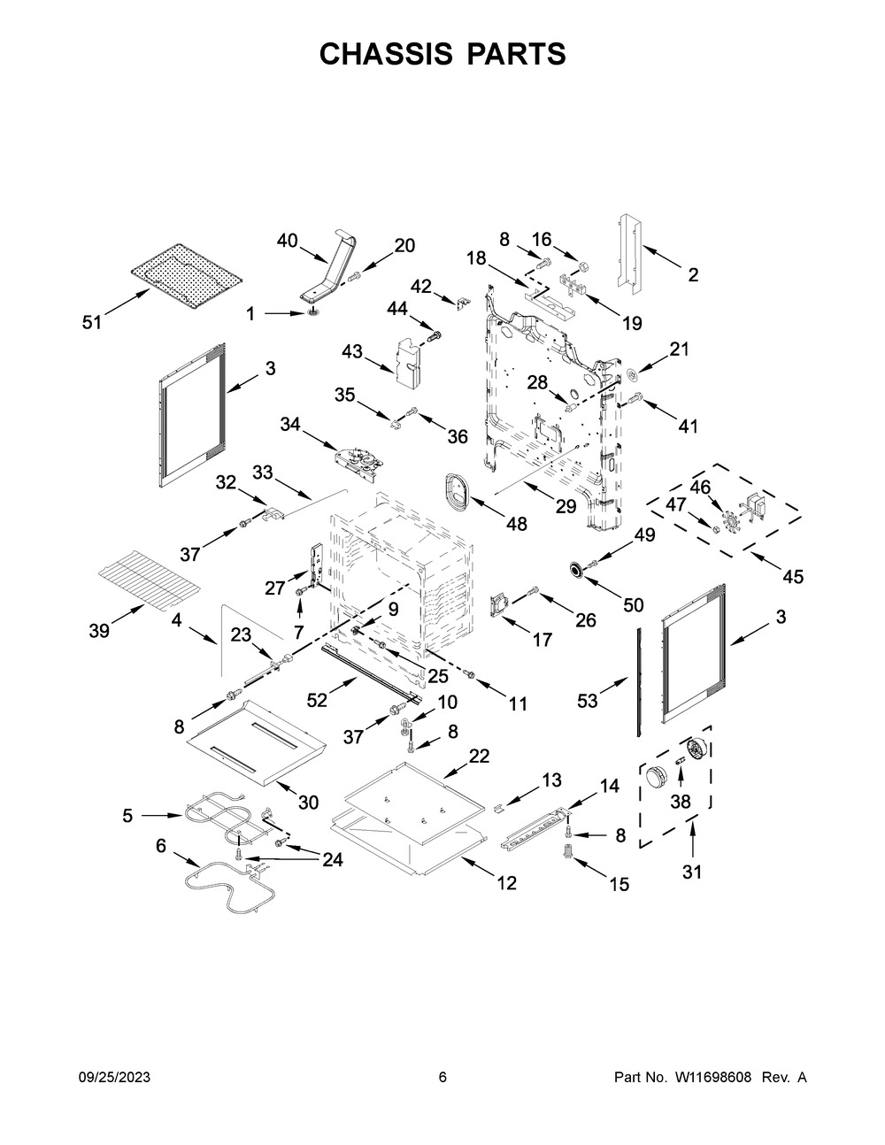 Chassis Parts Diagram and Parts List for MER7700LZ3  Maytag Range
