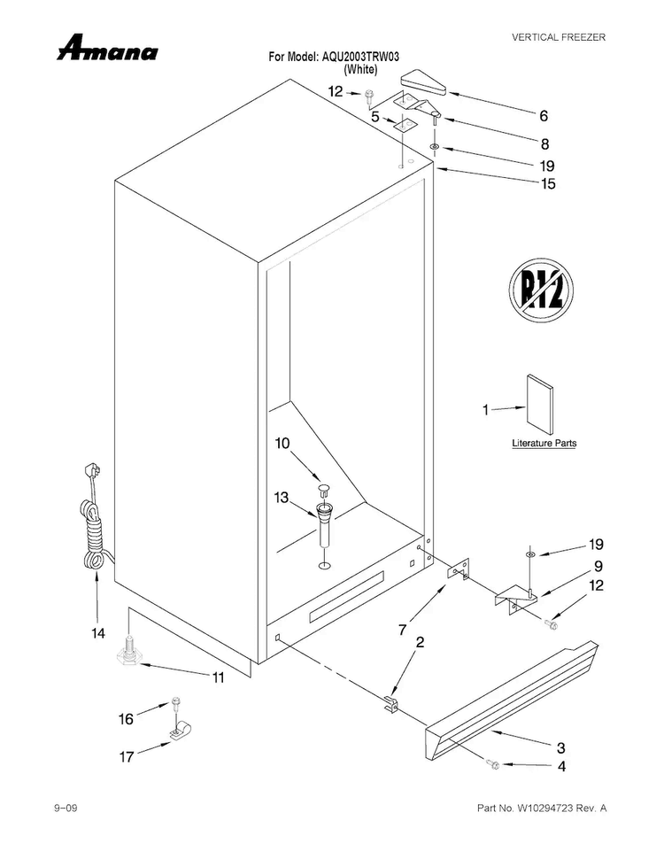 Cabinet Parts Diagram and Parts List for AQU2003TRW03  Amana Freezer