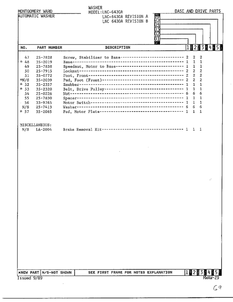 Base And Drive Parts Page 3 Diagram and Parts List for 6430 LOT A REV B Norge Washer
