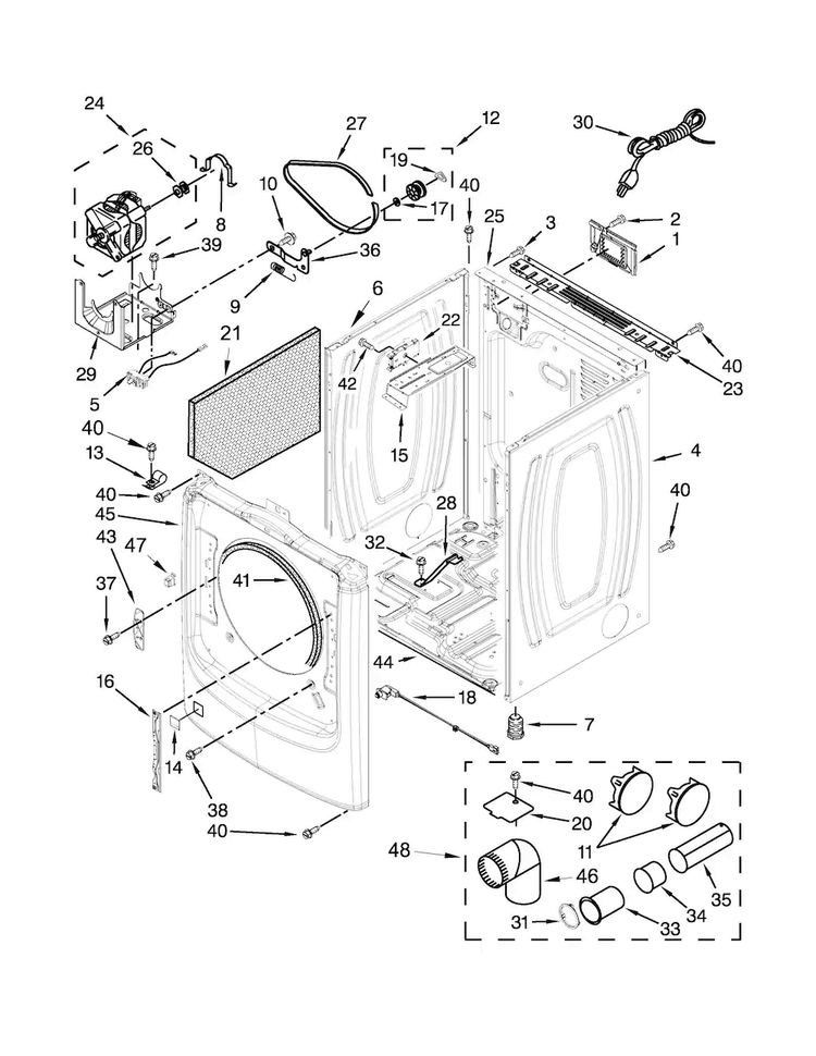 Cabinet Parts Diagram and Parts List for MGD6000AG1  Maytag Dryer