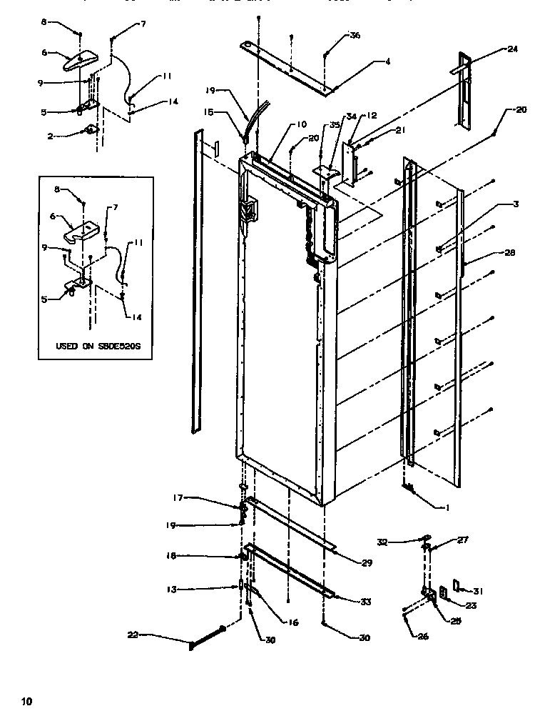 Door/hinge/trim Refrigerator Diagram and Parts List for SRDE520SBW-P1183102WW  Amana Refrigerator