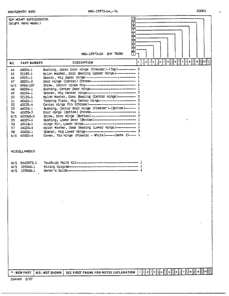 Doors Assembly Page 3 Diagram and Parts List for 19972C  Admiral Refrigerator