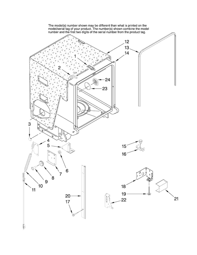 Tub And Frame Parts Diagram and Parts List for ADB1500AWQ2  Amana Dishwasher