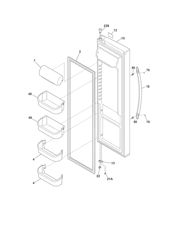Refrigerator Door Diagram and Parts List for CRSH238MW3  Crosley Refrigerator