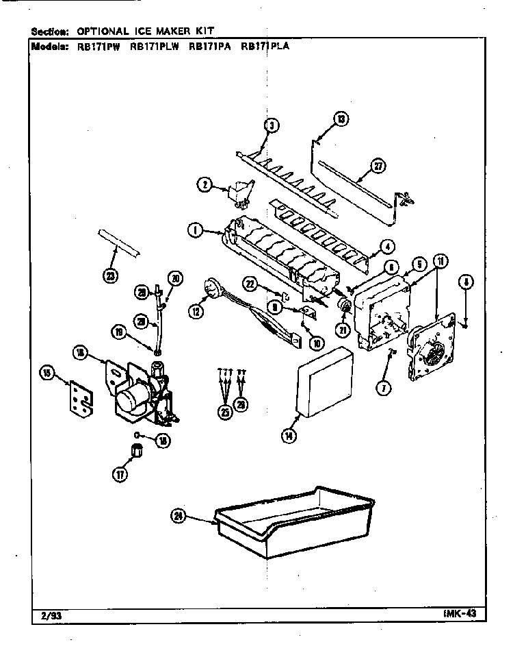 Optional Ice Maker Kit Diagram and Parts List for RB171PLA DG22A Magic Chef Refrigerator
