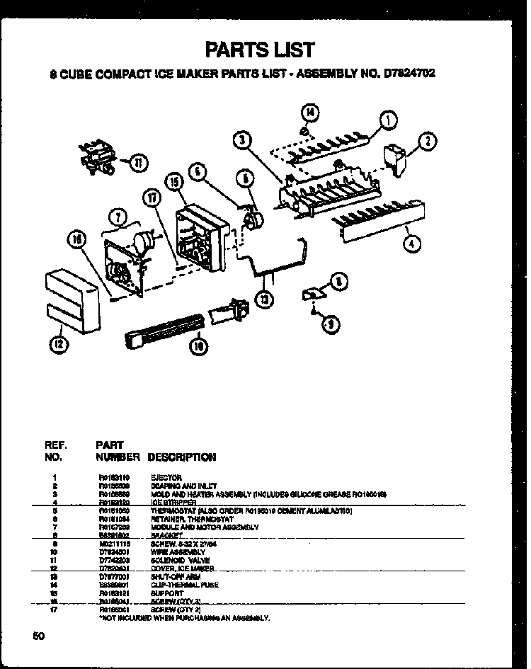 8 Cube Compact Ice Maker Diagram and Parts List for SXD22NW-P1162405WW  Amana Refrigerator