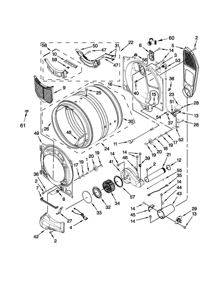 Bulkhead Parts Diagram and Parts List for MGD4200BW0  Maytag Dryer